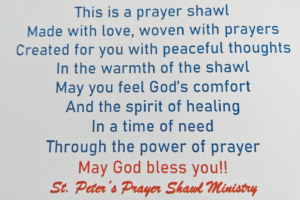 the card with the prayer on it that goes with the blessed prayer shawls